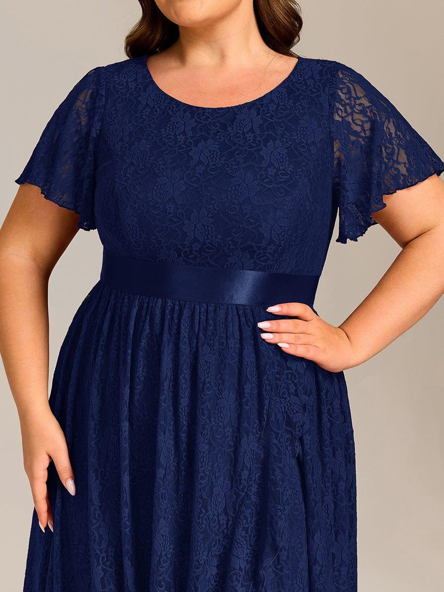 pretty SEVYN|Plus Size Short Sleeve Ruffled Lace Midi Weeding Guest Dress