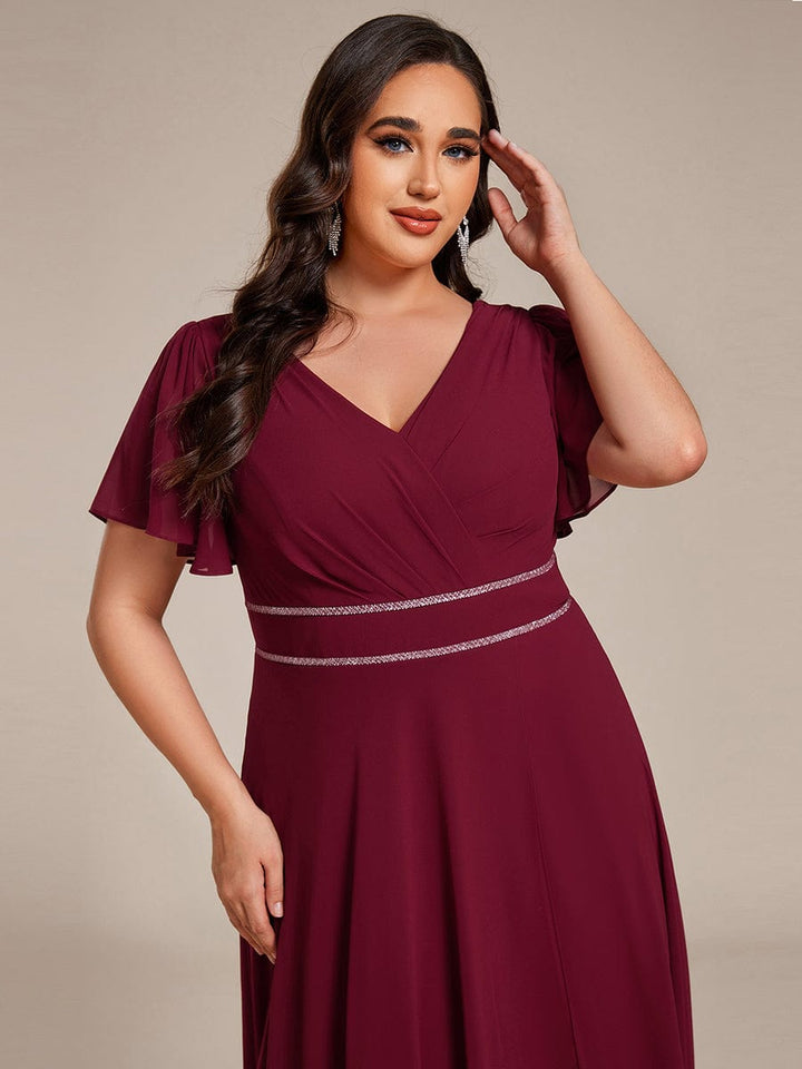ever DAKOTA|Plus Size Chiffon Ruffle Sleeves Rhinestone Waist High-Low Wedding Guest Dress