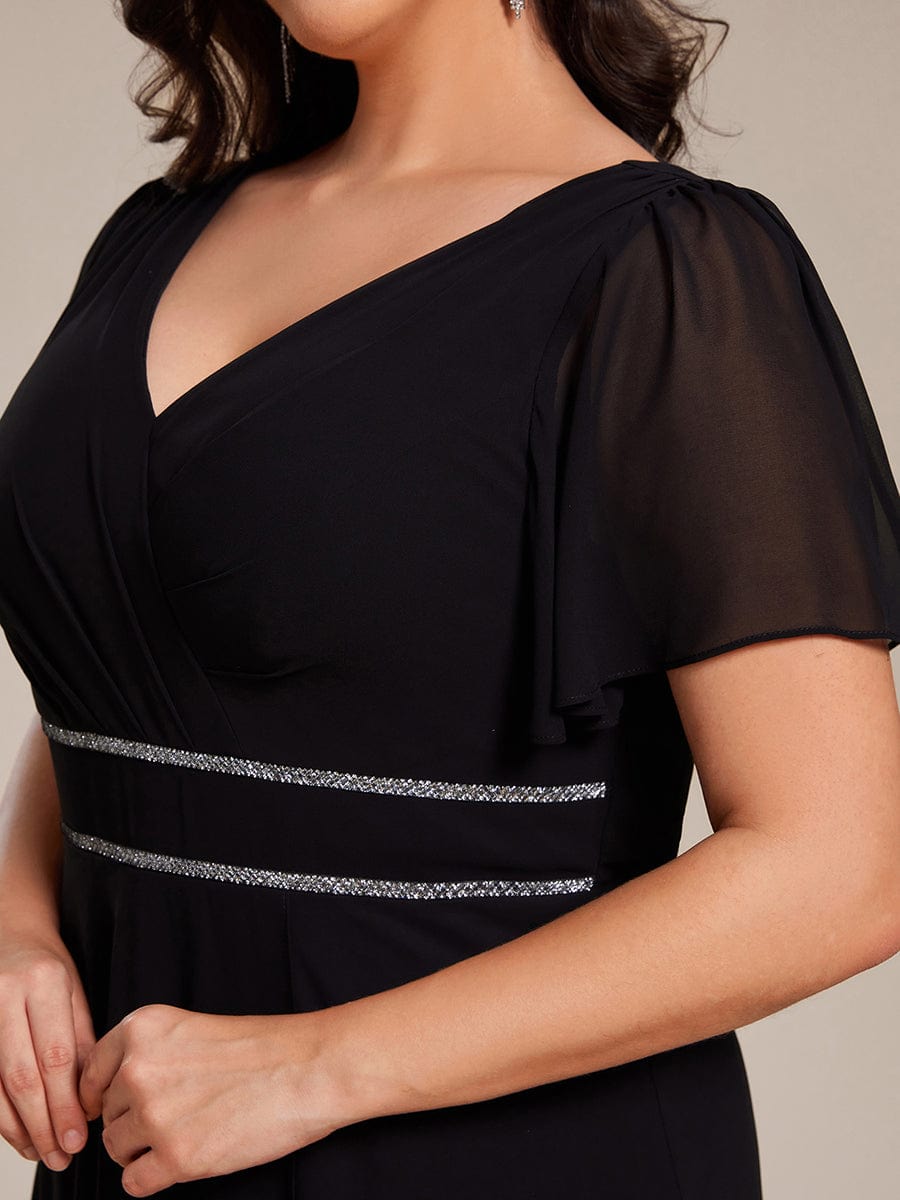 ever DAKOTA|Plus Size Chiffon Ruffle Sleeves Rhinestone Waist High-Low Wedding Guest Dress