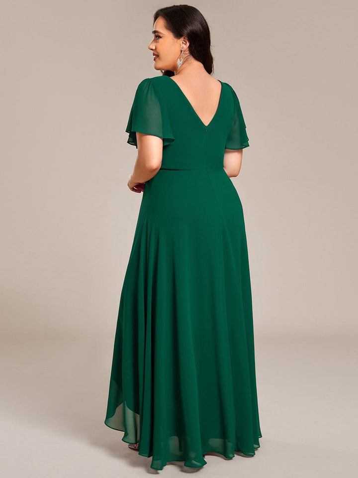 ever DAKOTA|Plus Size Chiffon Ruffle Sleeves Rhinestone Waist High-Low Wedding Guest Dress