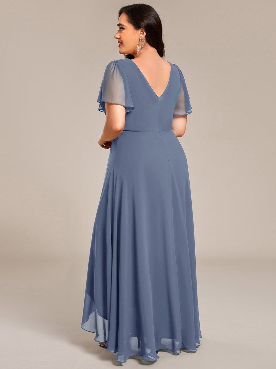 ever DAKOTA|Plus Size Chiffon Ruffle Sleeves Rhinestone Waist High-Low Wedding Guest Dress