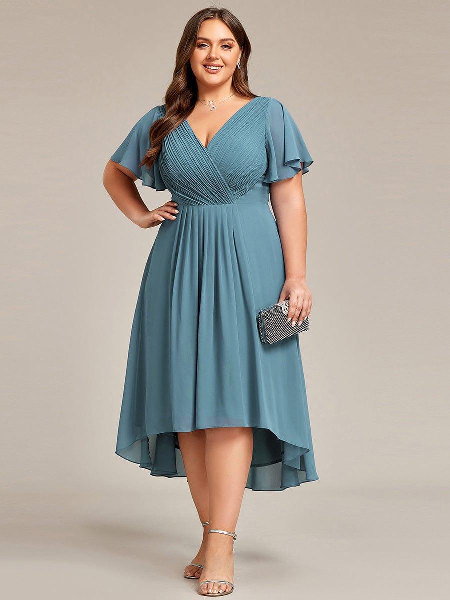 pretty FAYE|Plus Size V-Neck High-Low Chiffon Wedding Guest Dress