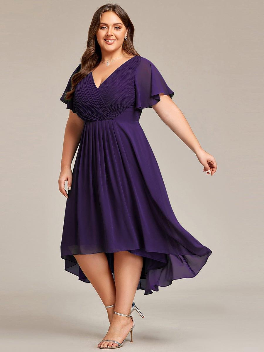 pretty FAYE|Plus Size V-Neck High-Low Chiffon Wedding Guest Dress