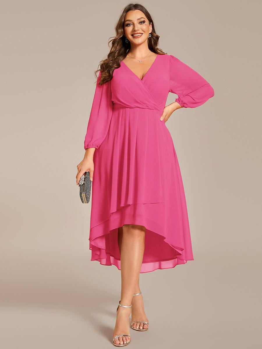 pretty BRIAR|Plus Size 3/4 Sleeve V-Neck Chiffon High Low Wedding Guest Dress