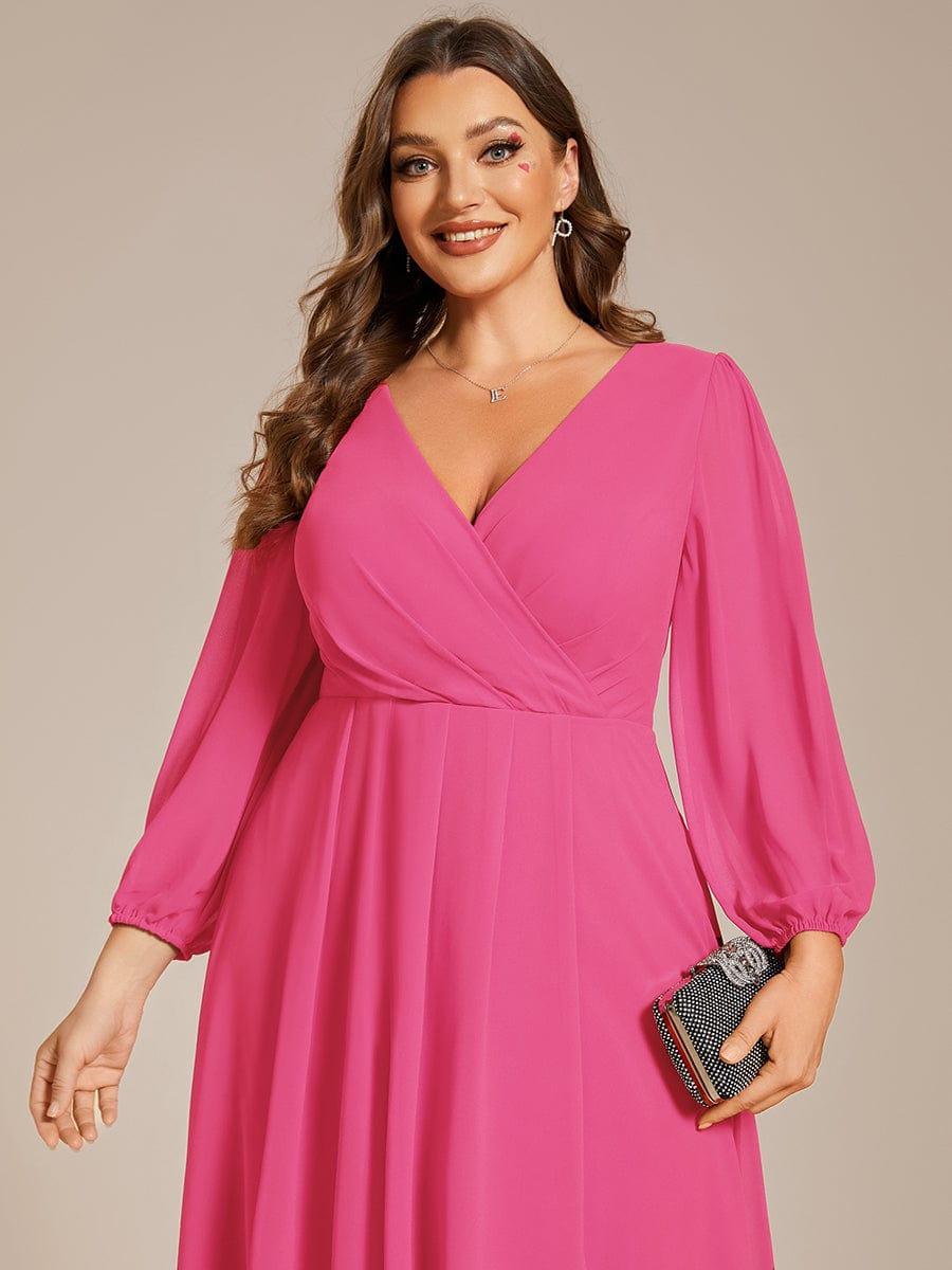 pretty BRIAR|Plus Size 3/4 Sleeve V-Neck Chiffon High Low Wedding Guest Dress