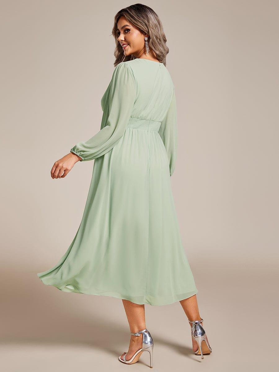 pretty AMARA|Plus Size Elegant V Neck Long Sleeves Midi Wedding Guest Dress(Final Sale)