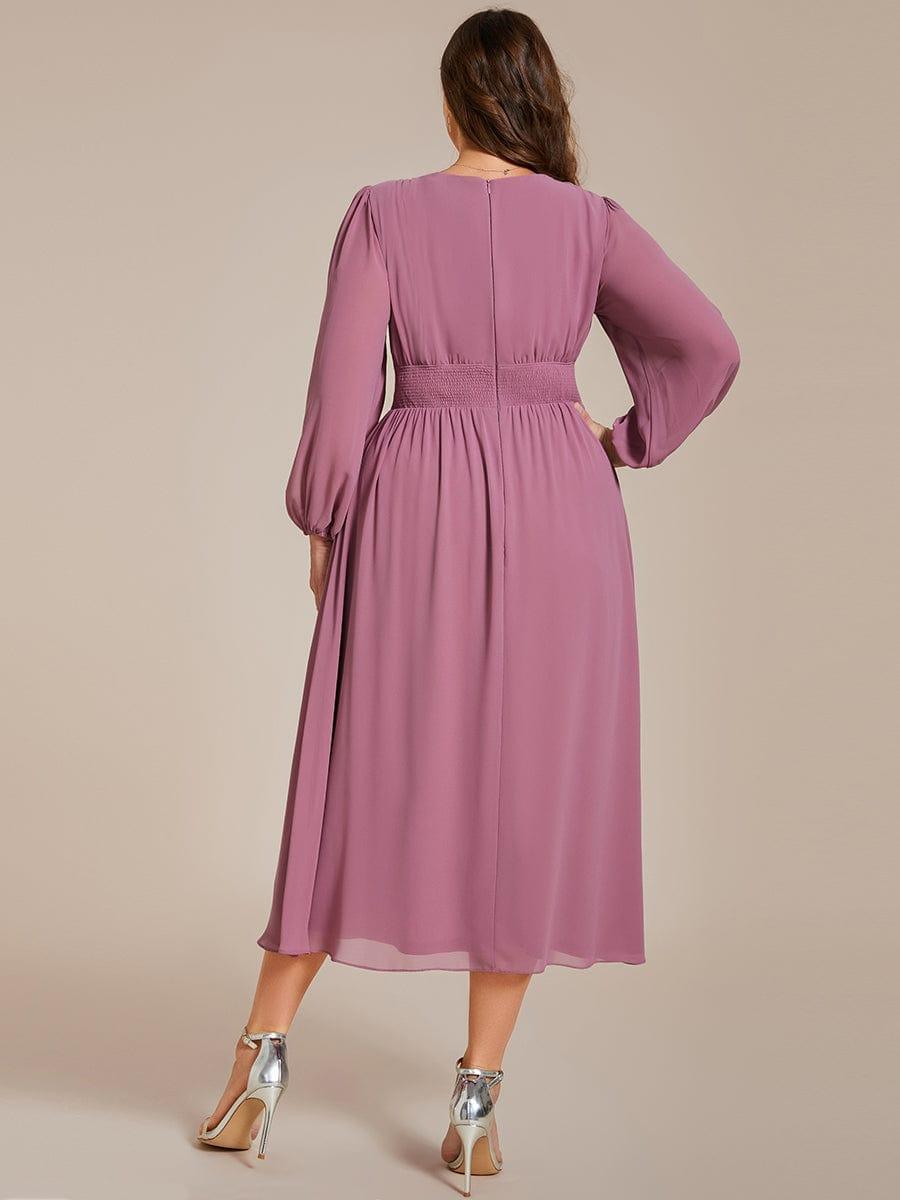 pretty AMARA|Plus Size Elegant V Neck Long Sleeves Midi Wedding Guest Dress(Final Sale)