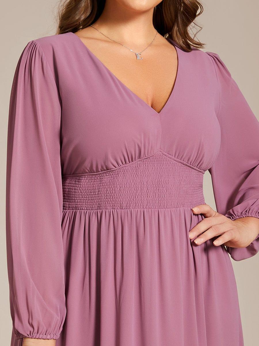 pretty AMARA|Plus Size Elegant V Neck Long Sleeves Midi Wedding Guest Dress(Final Sale)