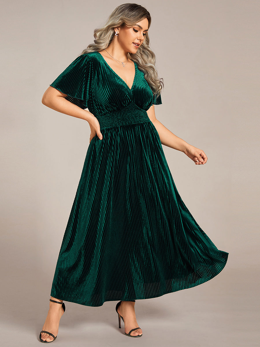 pretty AZALEA|Plus Size A-line V-Neck Short Sleeve Velvet Wedding Guest Dress
