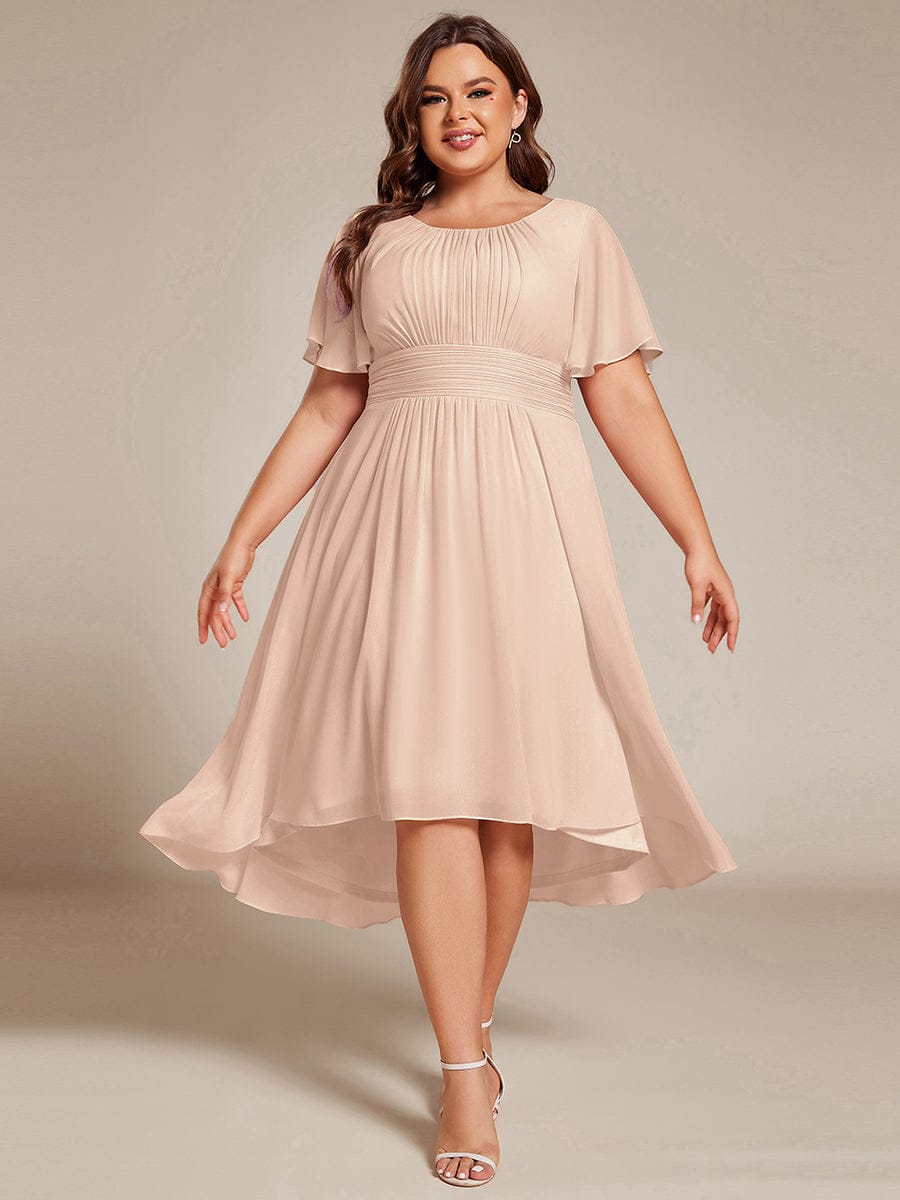 pretty EDEN|Plus Size Chiffon Round Neckline A-Line Midi Wedding Guest Dress
