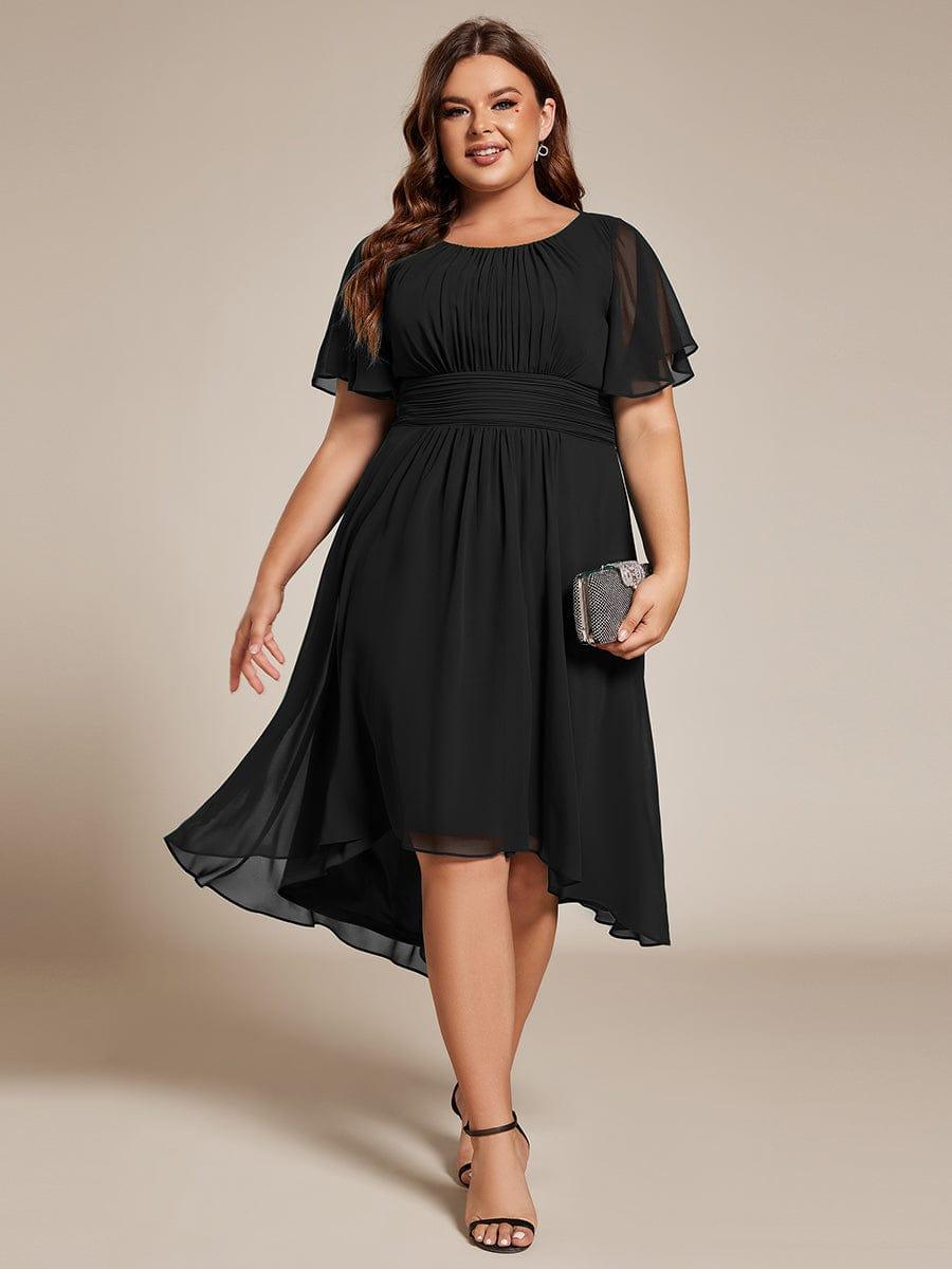 pretty EDEN|Plus Size Chiffon Round Neckline A-Line Midi Wedding Guest Dress