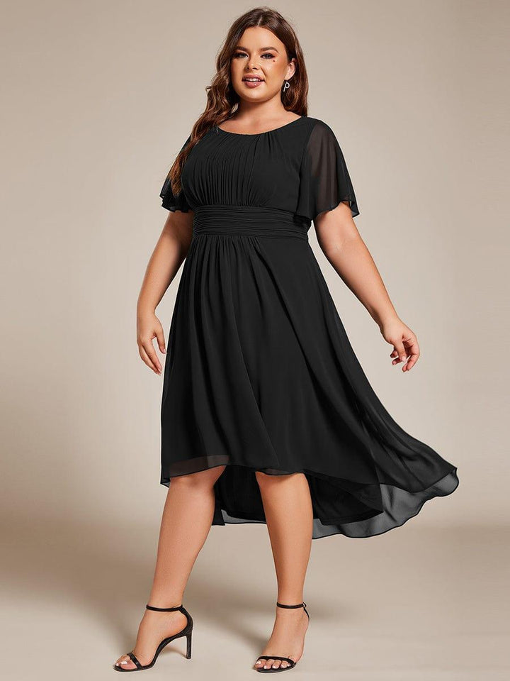 pretty EDEN|Plus Size Chiffon Round Neckline A-Line Midi Wedding Guest Dress
