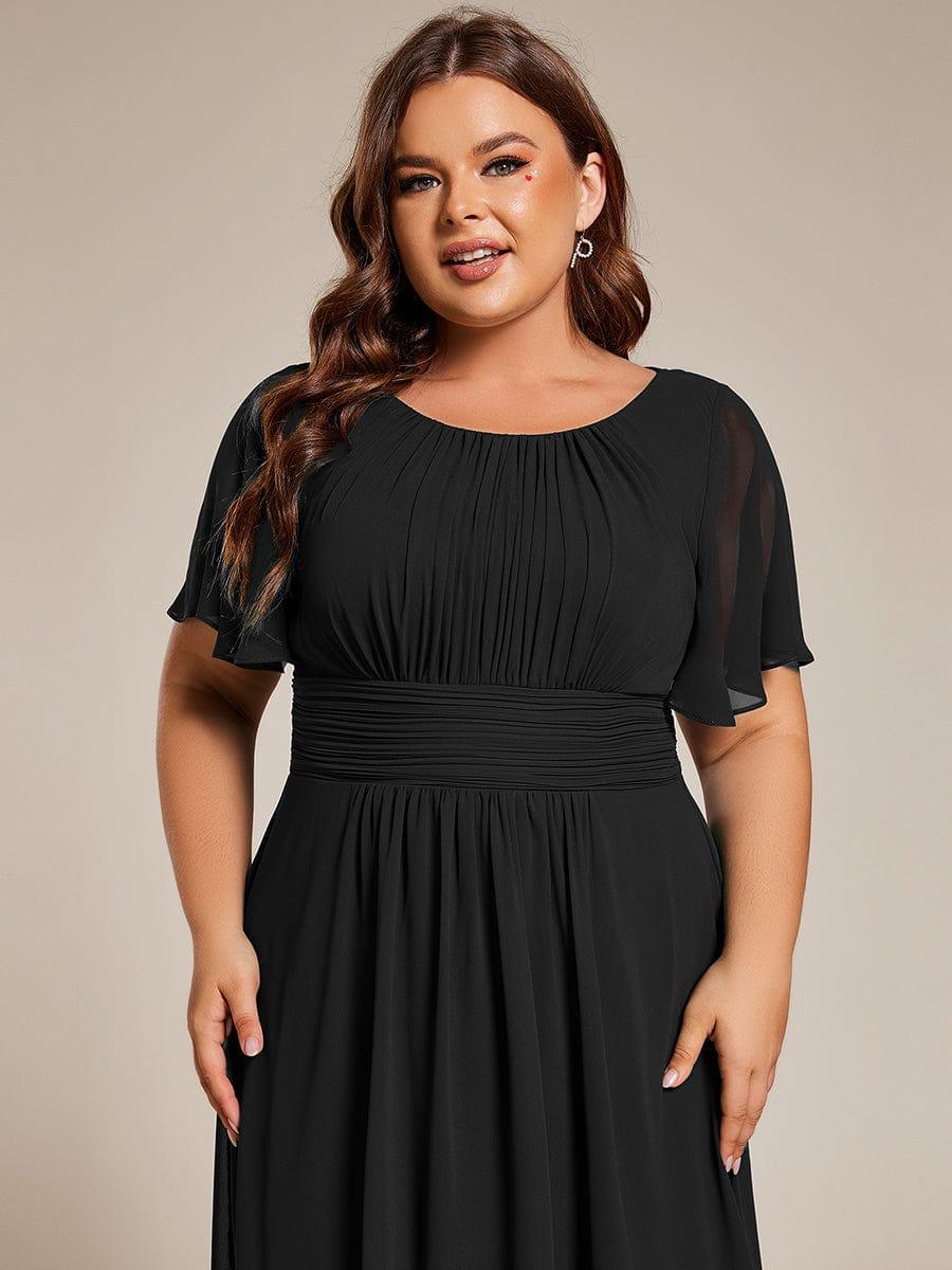 pretty EDEN|Plus Size Chiffon Round Neckline A-Line Midi Wedding Guest Dress
