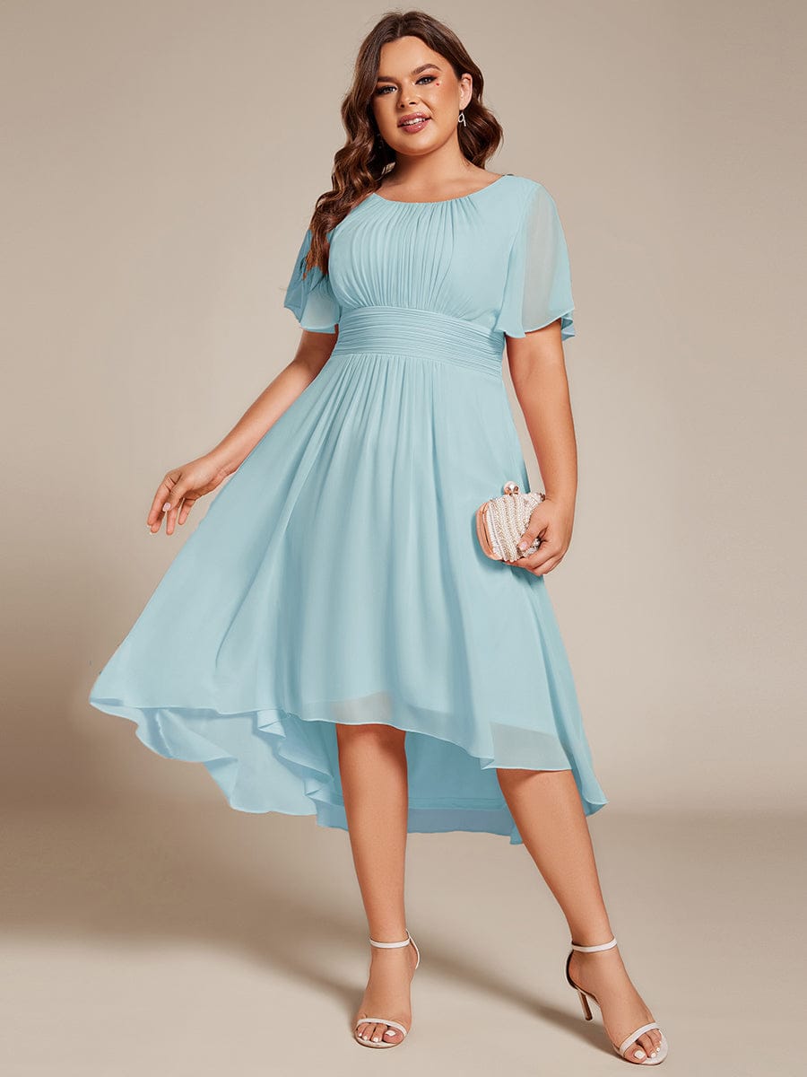 pretty EDEN|Plus Size Chiffon Round Neckline A-Line Midi Wedding Guest Dress