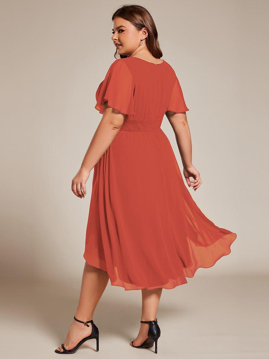 pretty EDEN|Plus Size Chiffon Round Neckline A-Line Midi Wedding Guest Dress