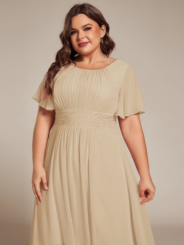 pretty EDEN|Plus Size Chiffon Round Neckline A-Line Midi Wedding Guest Dress