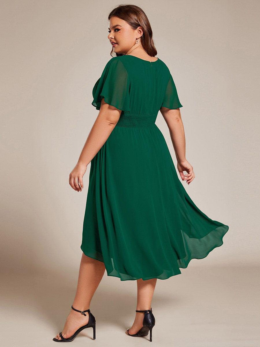 pretty EDEN|Plus Size Chiffon Round Neckline A-Line Midi Wedding Guest Dress