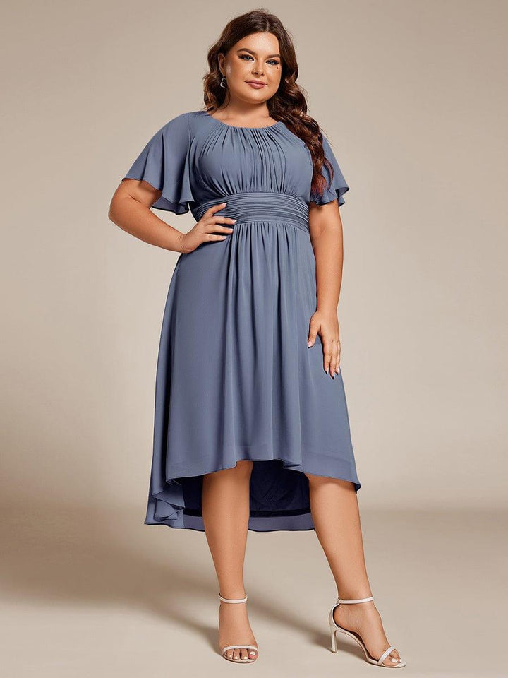 pretty EDEN|Plus Size Chiffon Round Neckline A-Line Midi Wedding Guest Dress