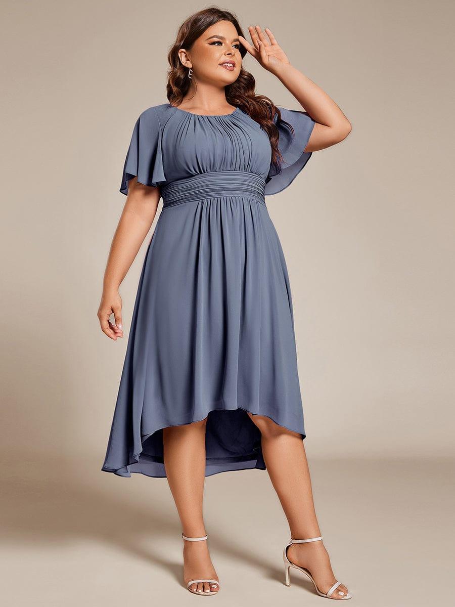 pretty EDEN|Plus Size Chiffon Round Neckline A-Line Midi Wedding Guest Dress