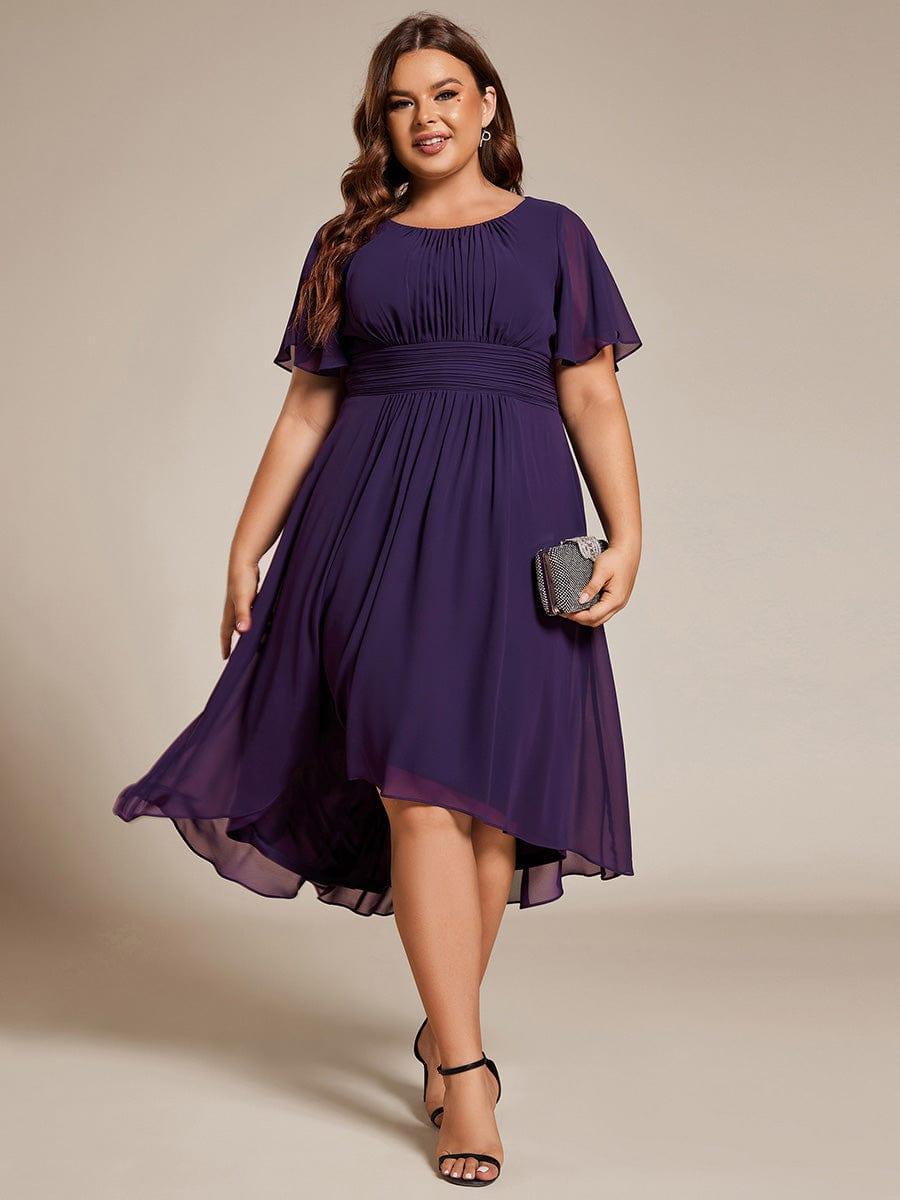 pretty EDEN|Plus Size Chiffon Round Neckline A-Line Midi Wedding Guest Dress