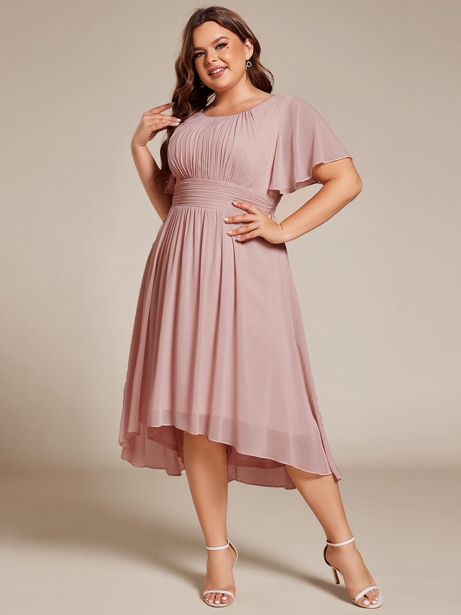 pretty EDEN|Plus Size Chiffon Round Neckline A-Line Midi Wedding Guest Dress