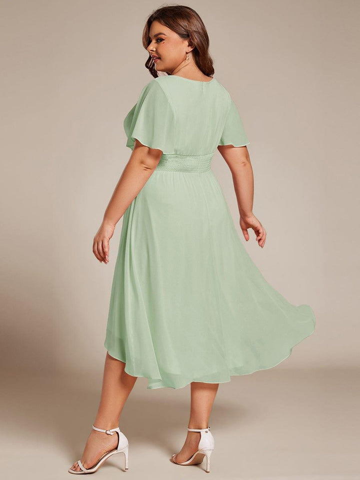 pretty EDEN|Plus Size Chiffon Round Neckline A-Line Midi Wedding Guest Dress