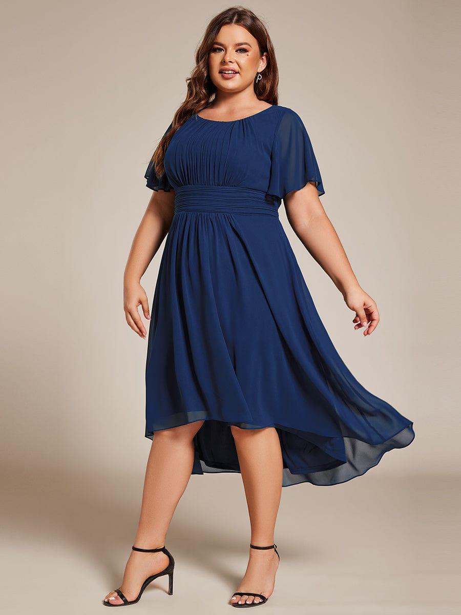 pretty EDEN|Plus Size Chiffon Round Neckline A-Line Midi Wedding Guest Dress