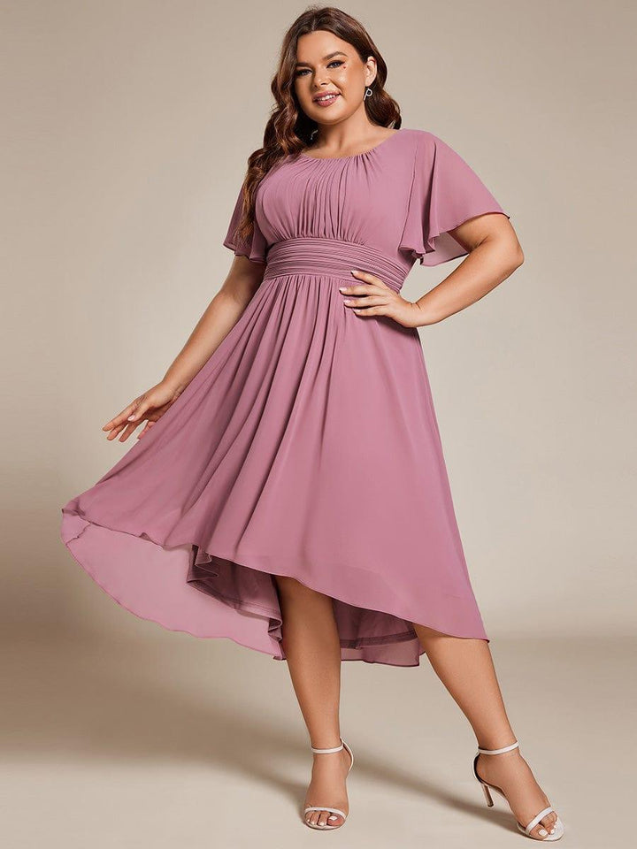 pretty EDEN|Plus Size Chiffon Round Neckline A-Line Midi Wedding Guest Dress