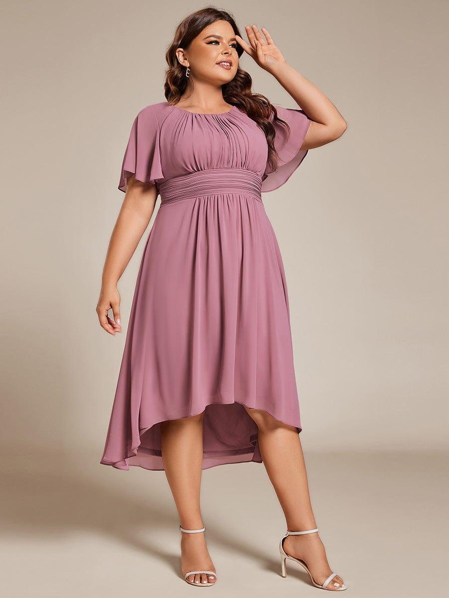 pretty EDEN|Plus Size Chiffon Round Neckline A-Line Midi Wedding Guest Dress