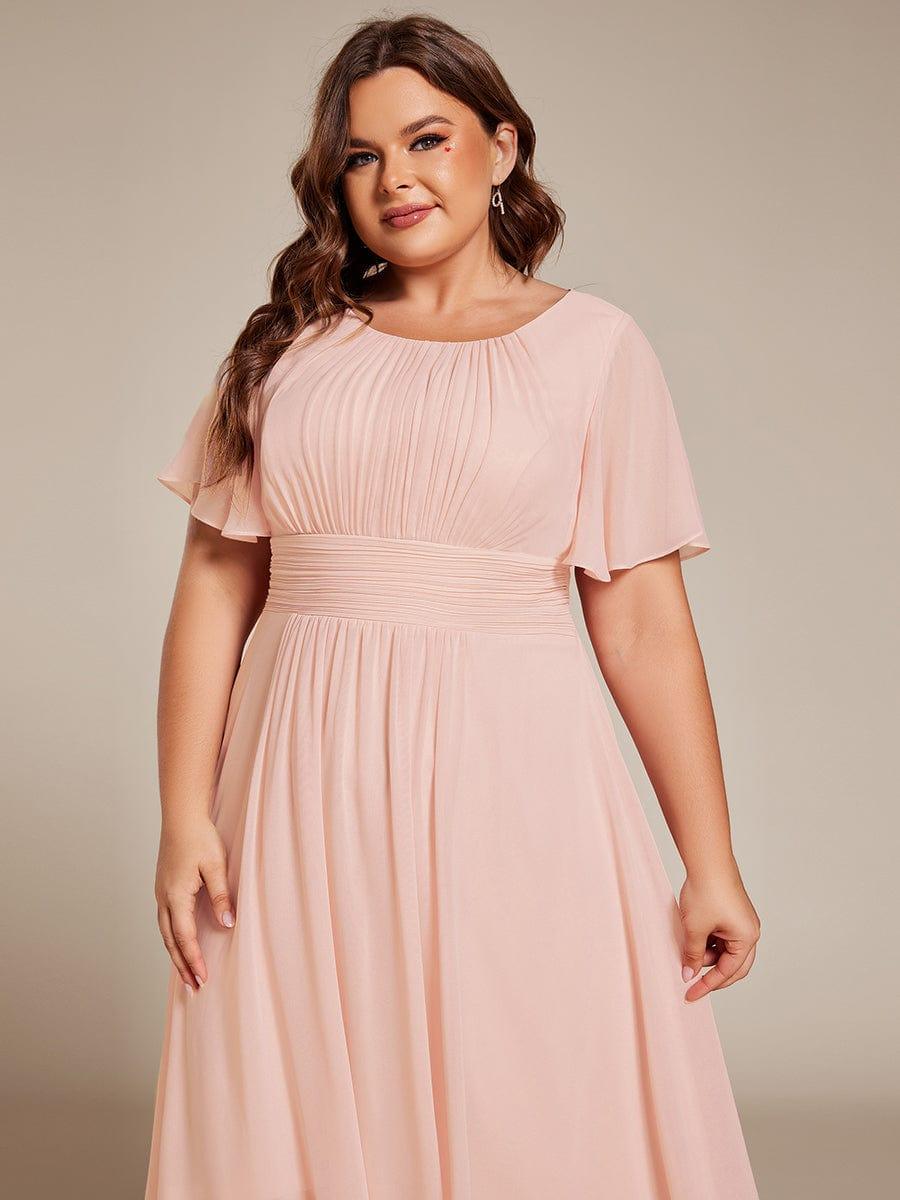 pretty EDEN|Plus Size Chiffon Round Neckline A-Line Midi Wedding Guest Dress