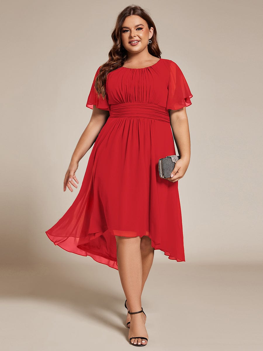pretty EDEN|Plus Size Chiffon Round Neckline A-Line Midi Wedding Guest Dress