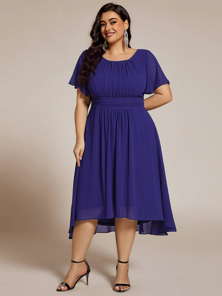 pretty EDEN|Plus Size Chiffon Round Neckline A-Line Midi Wedding Guest Dress