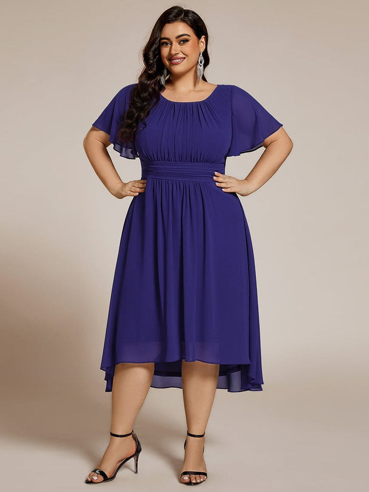 pretty EDEN|Plus Size Chiffon Round Neckline A-Line Midi Wedding Guest Dress