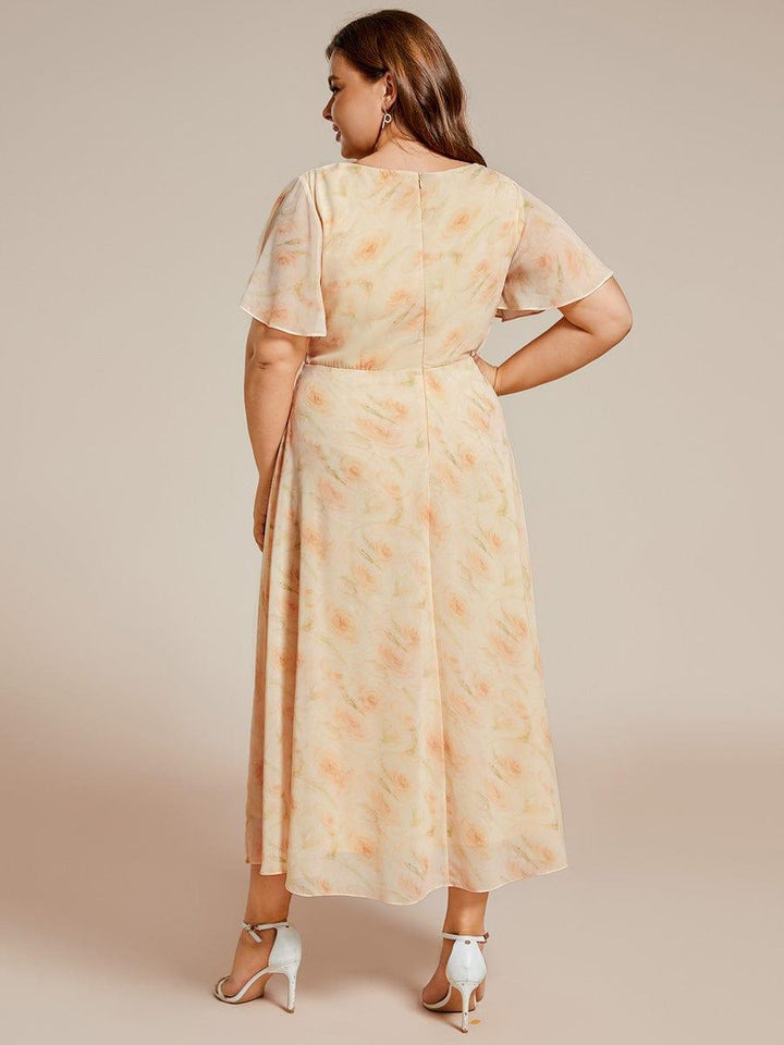 pretty LARK|Plus Size Chiffon Short Sleeve High-Low Wedding Guest Dress
