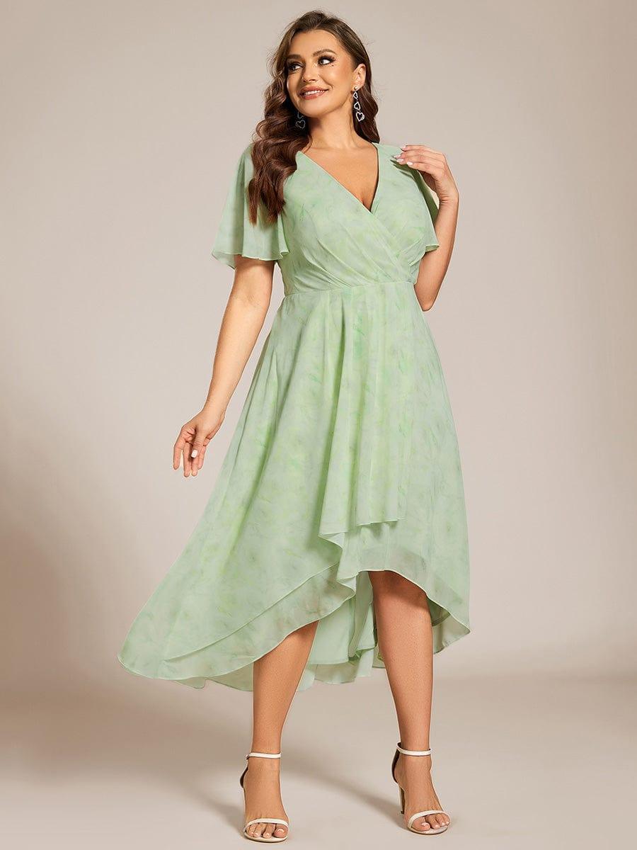 pretty LARK|Plus Size Chiffon Short Sleeve High-Low Wedding Guest Dress