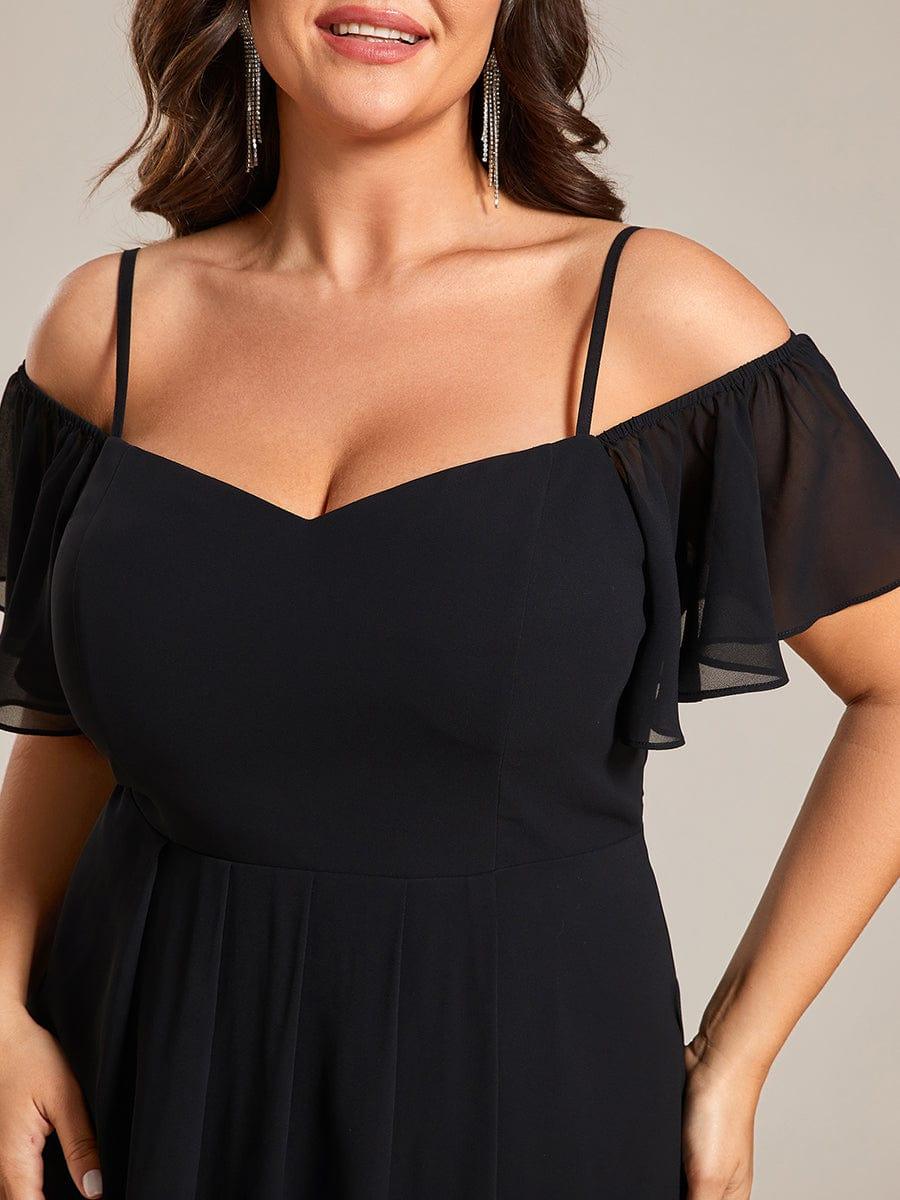 pretty JORDANE|Plus Size Off-Shoulder High-Low Chiffon Wedding Guest Dresses with Short Sleeves