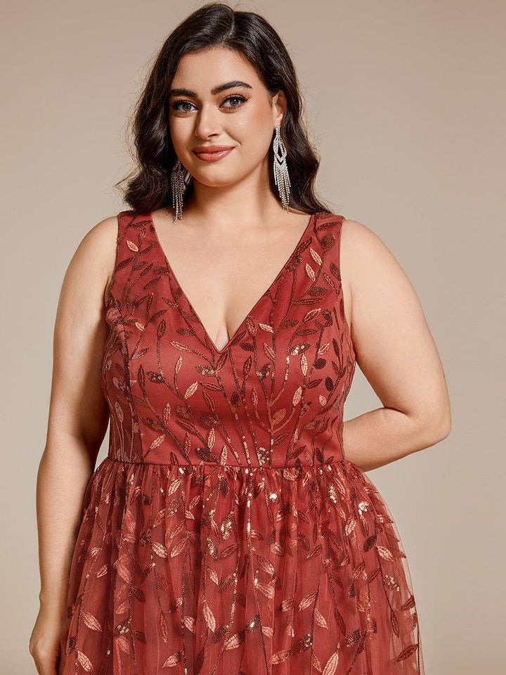 pretty ROUX|Plus Size Sleeveless Sequin A-Line Midi Wedding Guest Dress（Final Sale）