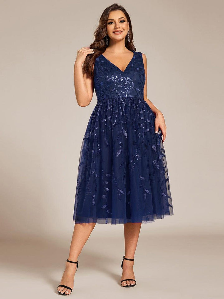 pretty ROUX|Plus Size Sleeveless Sequin A-Line Midi Wedding Guest Dress（Final Sale）