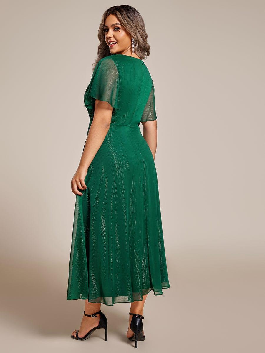 pretty OPAHL|Plus Size Glitter Short Sleeve A-Line Midi Wedding Guest Dress with Ruffled Hem