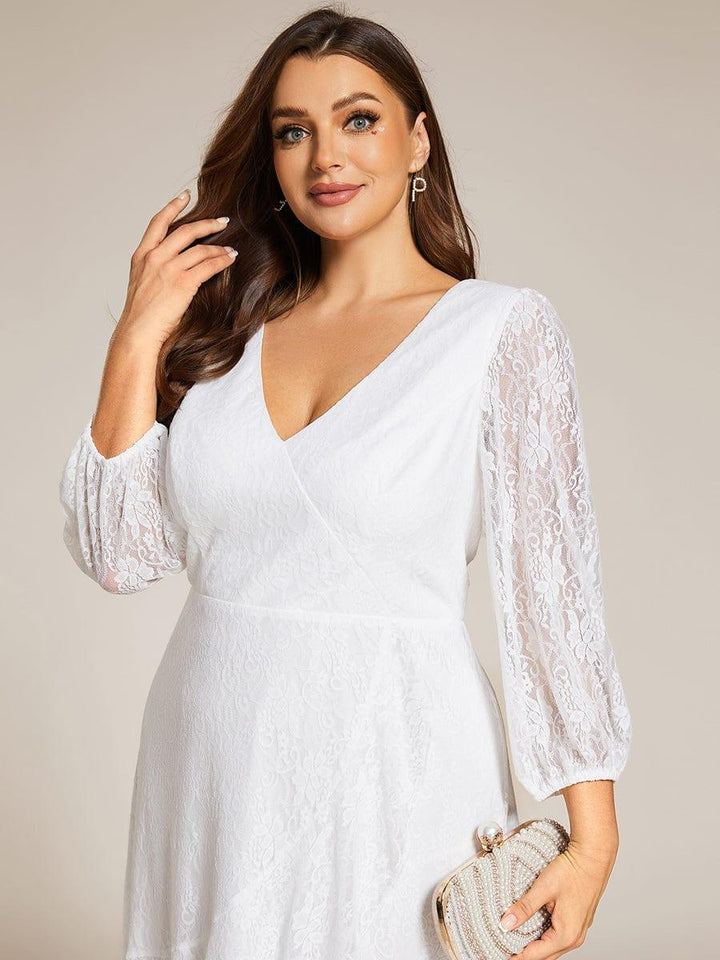 pretty CAMILLE|Plus Size High-Low Lace Wedding Guest Dress(Final Sale)