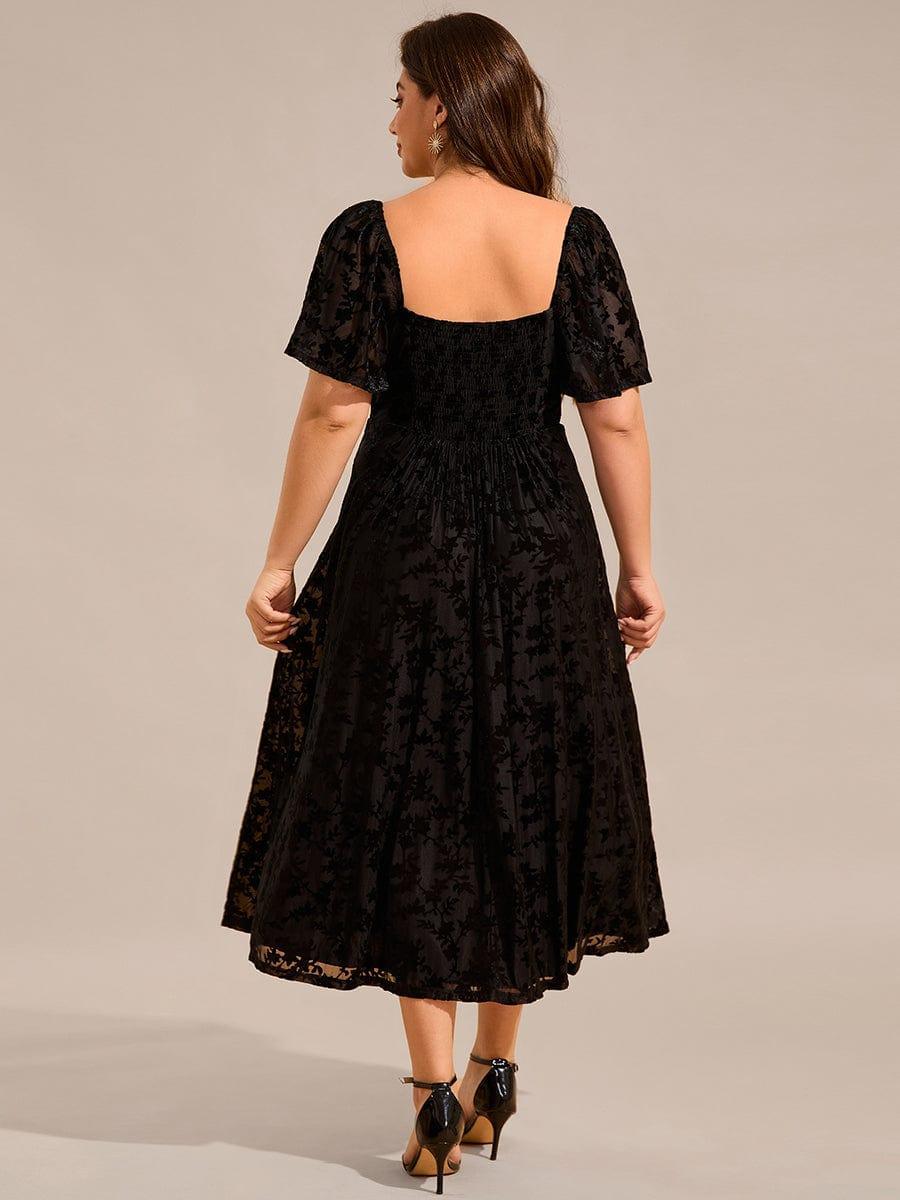 pretty BLOOM|Plus Size Velvet Short Sleeve Tea-Length Jacquard Wedding Guest Dress