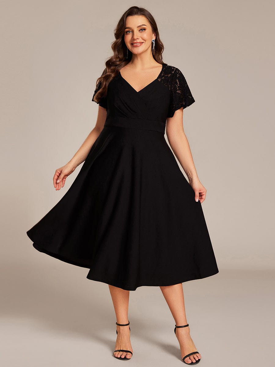 pretty EVIE|Plus Size Hollow Out Midi Wedding Guest Dress With Pockets