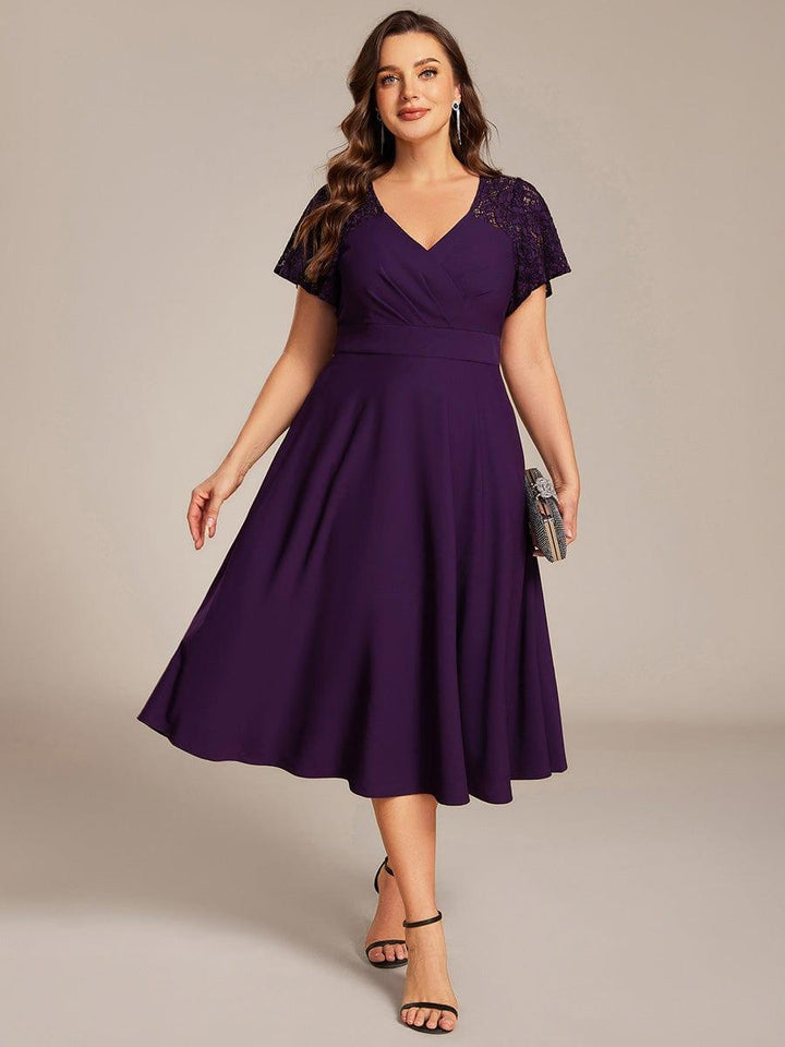 pretty EVIE|Plus Size Hollow Out Midi Wedding Guest Dress With Pockets