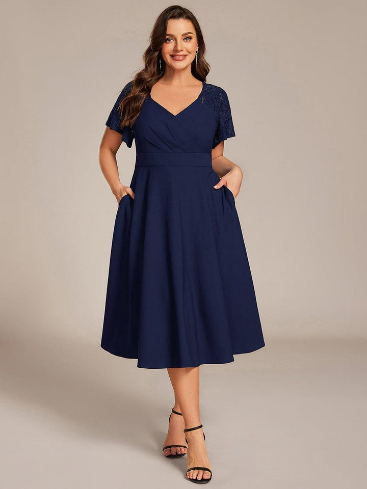pretty EVIE|Plus Size Hollow Out Midi Wedding Guest Dress With Pockets