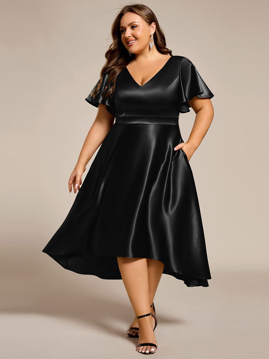 pretty SCARLEN | Plus Size High-Low Satin Guest Dress with Pockets
