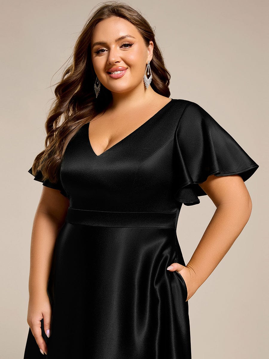 pretty SCARLEN | Plus Size High-Low Satin Guest Dress with Pockets