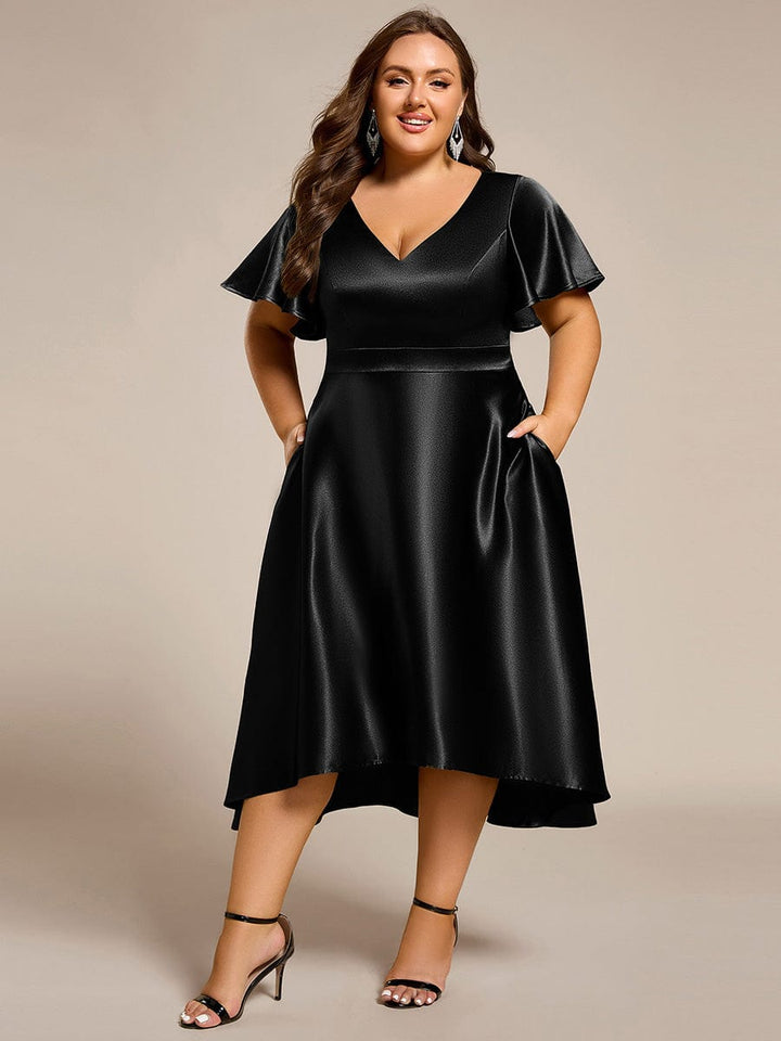 pretty SCARLEN | Plus Size High-Low Satin Guest Dress with Pockets