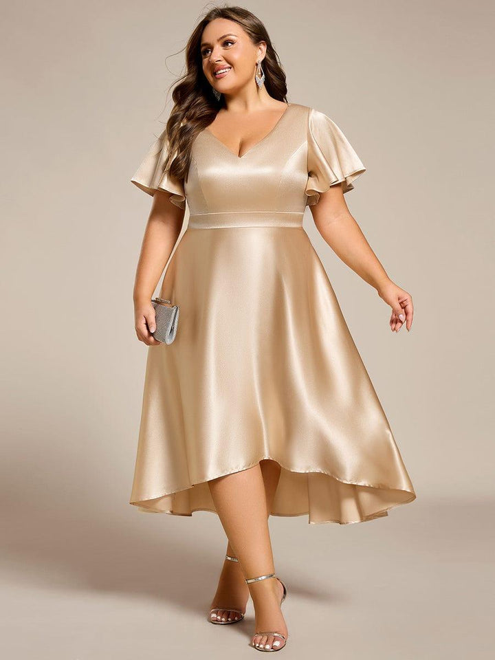 pretty SCARLEN | Plus Size High-Low Satin Guest Dress with Pockets