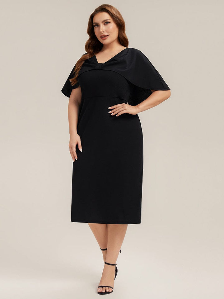 Plus Size Knit Shawl Sleeve Sheath Dress