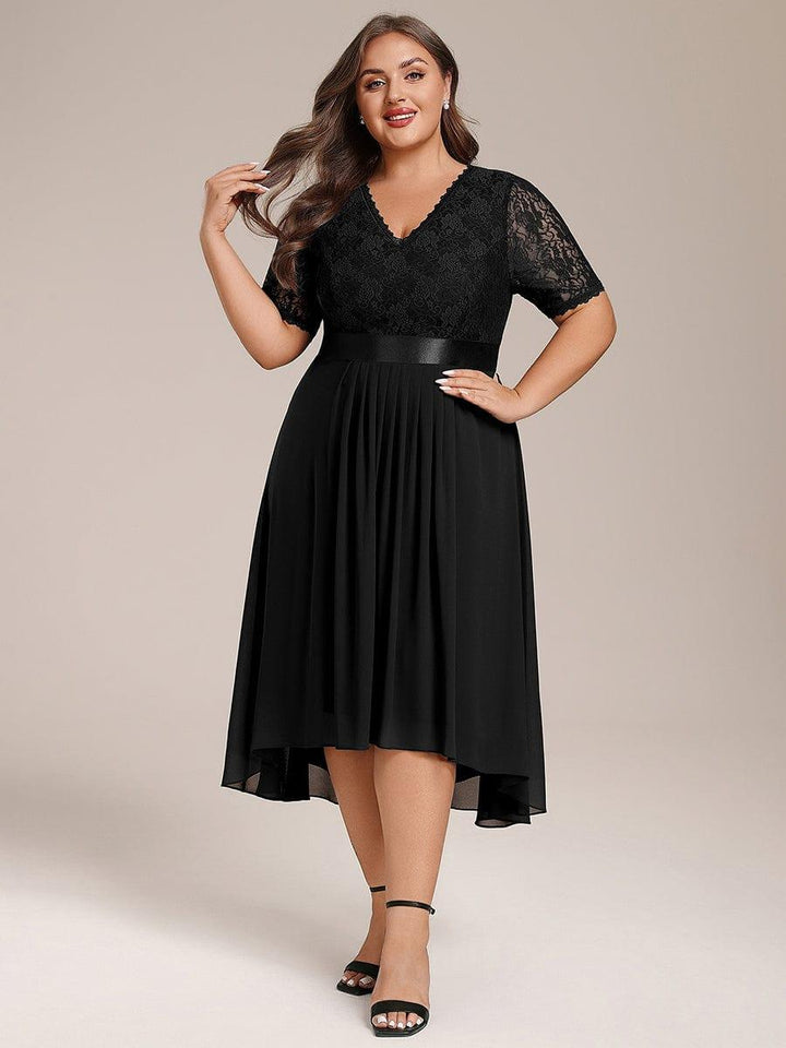 pretty JOLEN|Plus Size Half Sleeve V Neck Midi Wedding Guest Dress With Lace